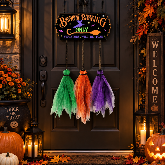 Witch Broom Parking Sign