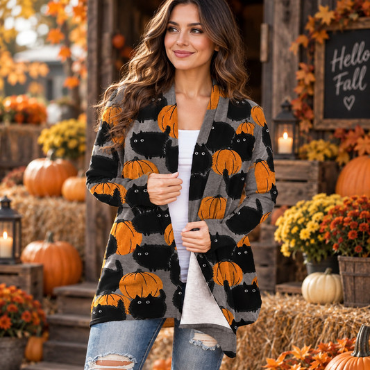 Pumpkin Print Knit Cardigan