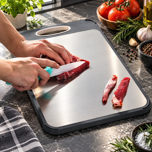 Dual-Sided Cutting Board with Garlic Grinder