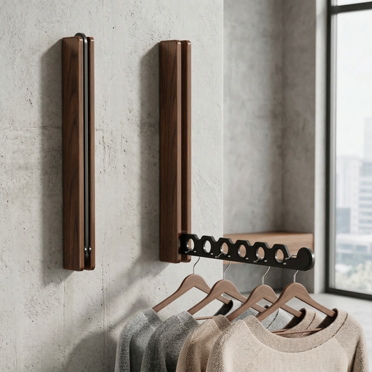 White folding wall mounted hanger rail extended