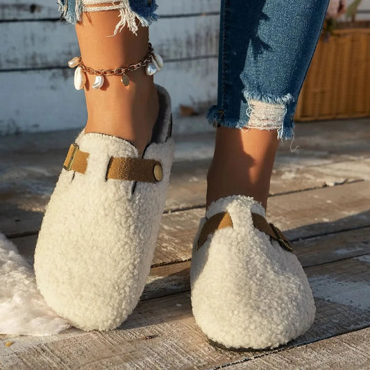 Faux shearling mule slippers color range beige brown black