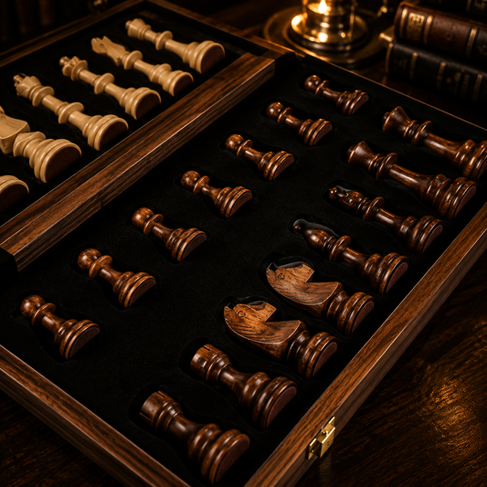 Wooden Chess Set with Folding Magnetic Board