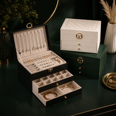 Multilayer Leather Jewelry Box with Lock