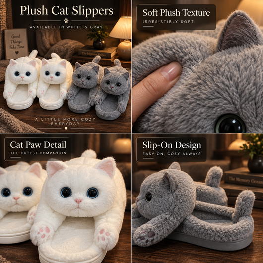 Plush Kitty Slide Slippers