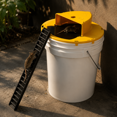 Humane Flip-and-Slide Bucket Mouse Trap
