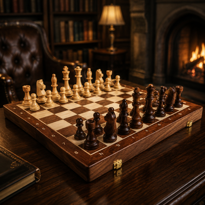 Wooden Chess Set with Folding Magnetic Board