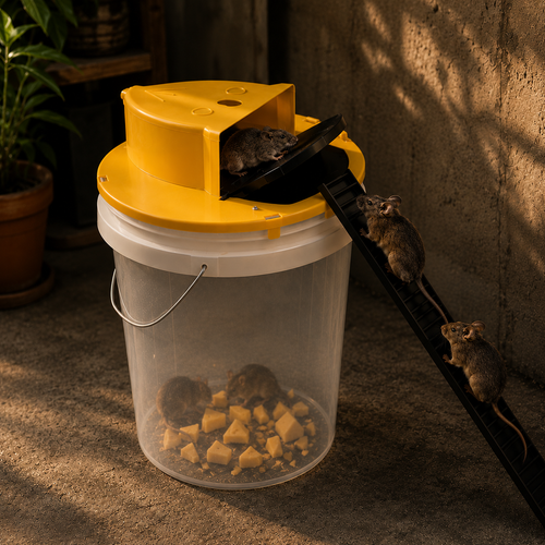 Humane Flip-and-Slide Bucket Mouse Trap