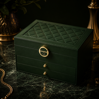 Multilayer Leather Jewelry Box with Lock