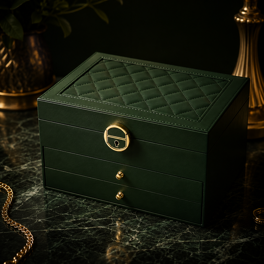 Multilayer Leather Jewelry Box with Lock