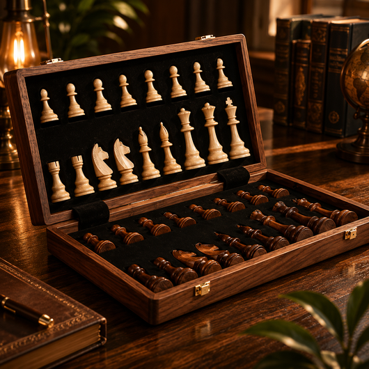 Wooden Chess Set with Folding Magnetic Board