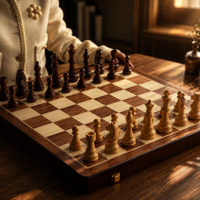 Wooden Chess Set with Folding Magnetic Board