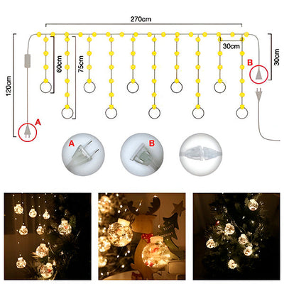 Lit Christmas ornament ball with festive figure