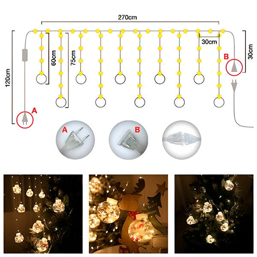 Lit Christmas ornament ball with festive figure