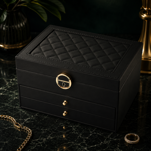 Multilayer Leather Jewelry Box with Lock