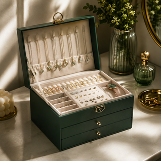 Multilayer Leather Jewelry Box with Lock