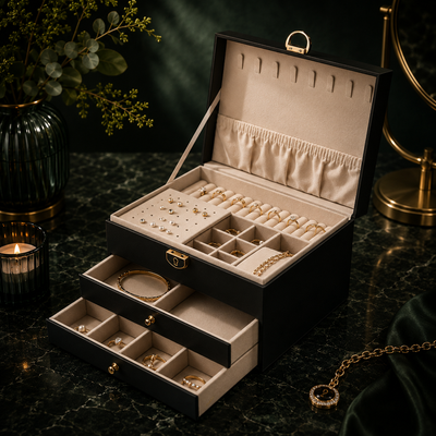 Multilayer Leather Jewelry Box with Lock
