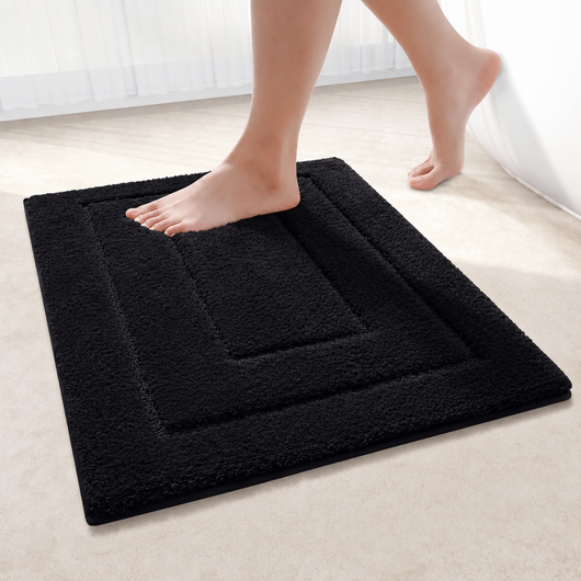 Long bath runner along a narrow bathroom floor