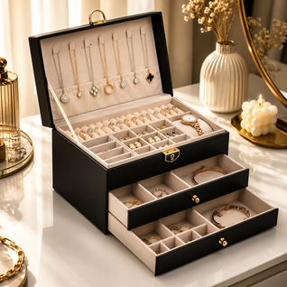 Multilayer Leather Jewelry Box with Lock