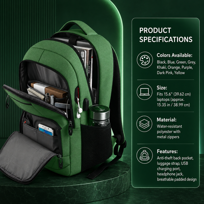 Slim Anti-Theft Laptop Backpack with USB Charging Port
