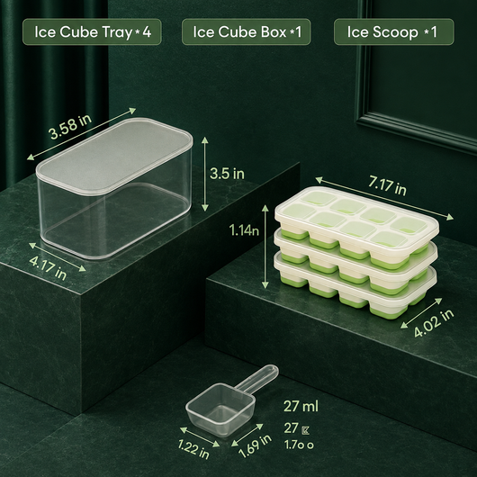 Stackable Silicone Ice Cube Trays with Storage Bin