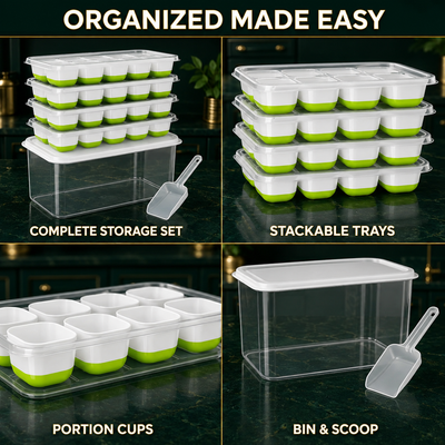 Stackable Silicone Ice Cube Trays with Storage Bin
