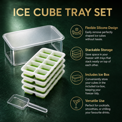 Stackable Silicone Ice Cube Trays with Storage Bin