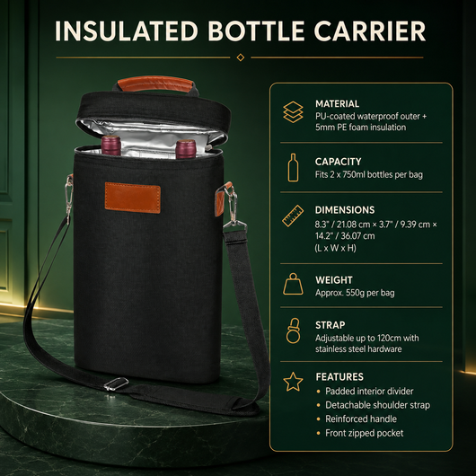 Insulated Dual Wine Bottle Carrier Tote