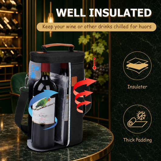 Insulated Dual Wine Bottle Carrier Tote