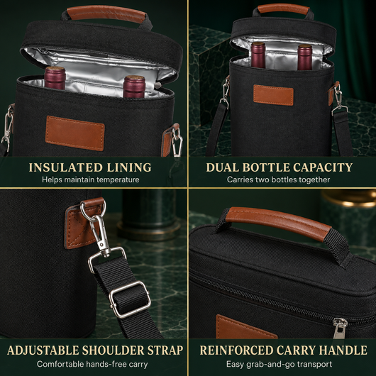 Insulated Dual Wine Bottle Carrier Tote