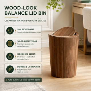 Wood Grain Rotating Trash Can
