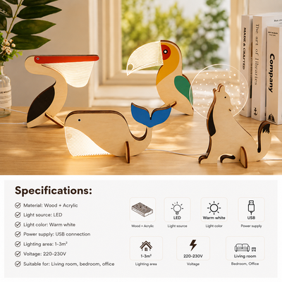 Wooden Animal LED Table Lamp
