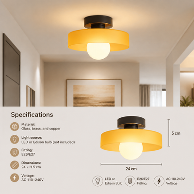 Brass Glass Dome Ceiling Light