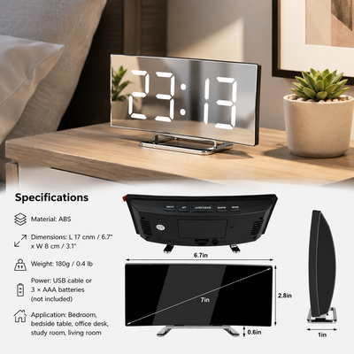 Curved LED Digital Alarm Clock