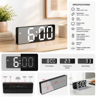 Mirror LED Digital Alarm Clock