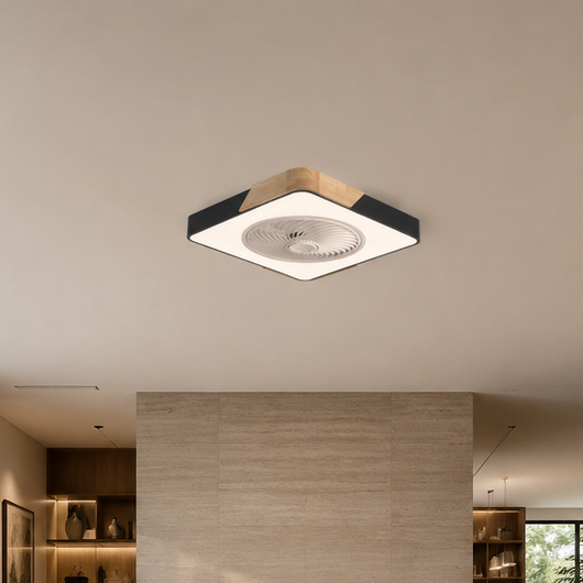 Wood Accent Flush Mount Ceiling Fan