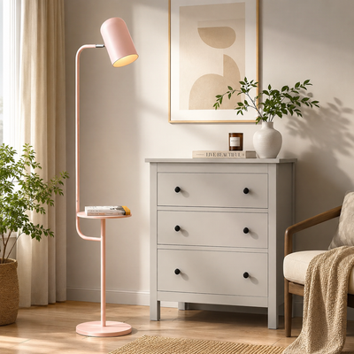 Art Deco Bell Floor Lamp with Wood Shelf