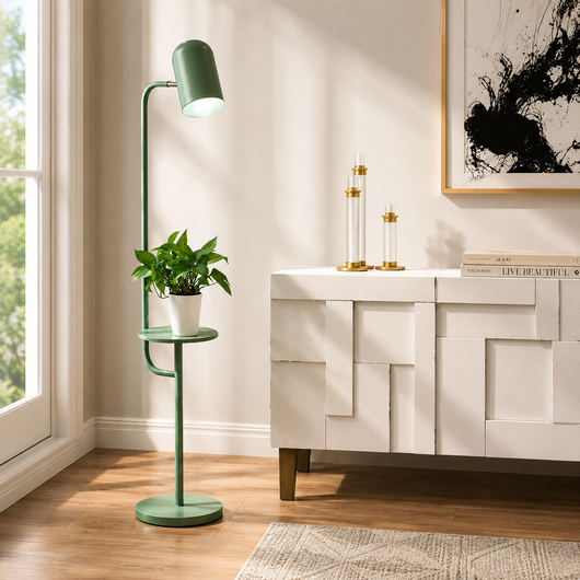 Art Deco Bell Floor Lamp with Wood Shelf