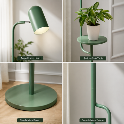 Art Deco Bell Floor Lamp with Wood Shelf