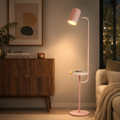 Art Deco Bell Floor Lamp with Wood Shelf