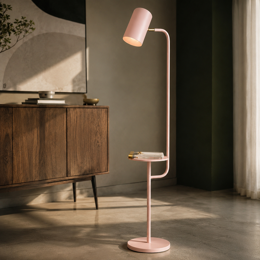 Art Deco Bell Floor Lamp with Wood Shelf