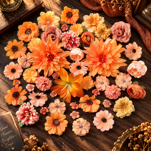 Silk Flower Heads, Autumn Orange