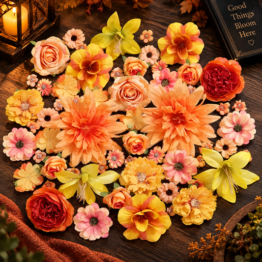 Silk Flower Heads, Autumn Orange
