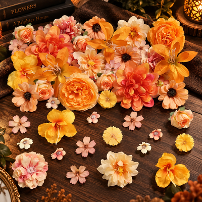 Silk Flower Heads, Autumn Orange