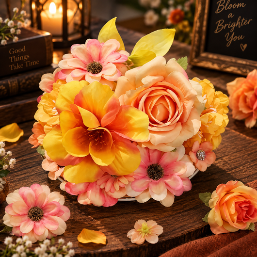 Silk Flower Heads, Autumn Orange