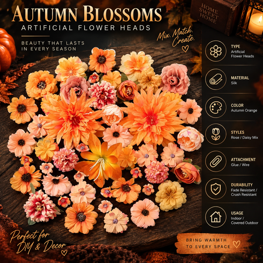 Silk Flower Heads, Autumn Orange