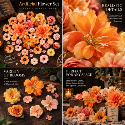 Silk Flower Heads, Autumn Orange