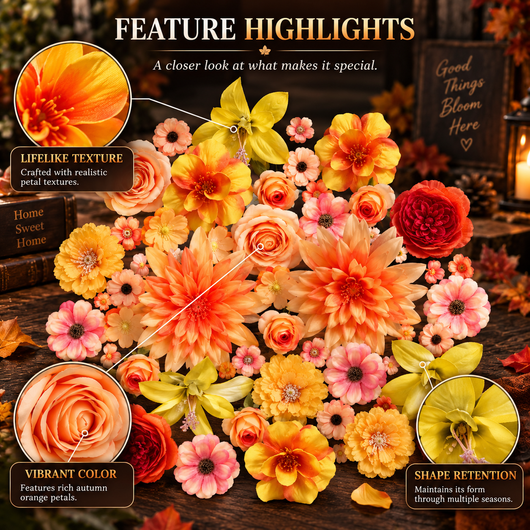 Silk Flower Heads, Autumn Orange