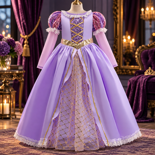 Girls Puff Sleeve Ball Gown