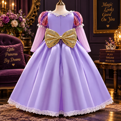 Girls Puff Sleeve Ball Gown