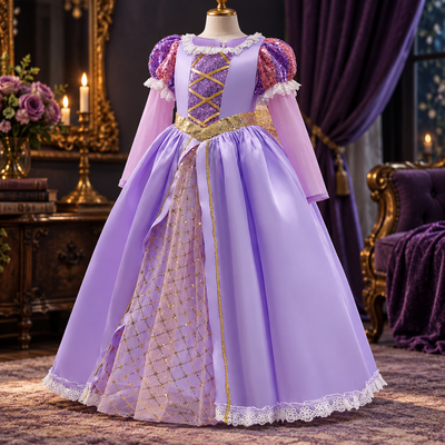 Girls Puff Sleeve Ball Gown
